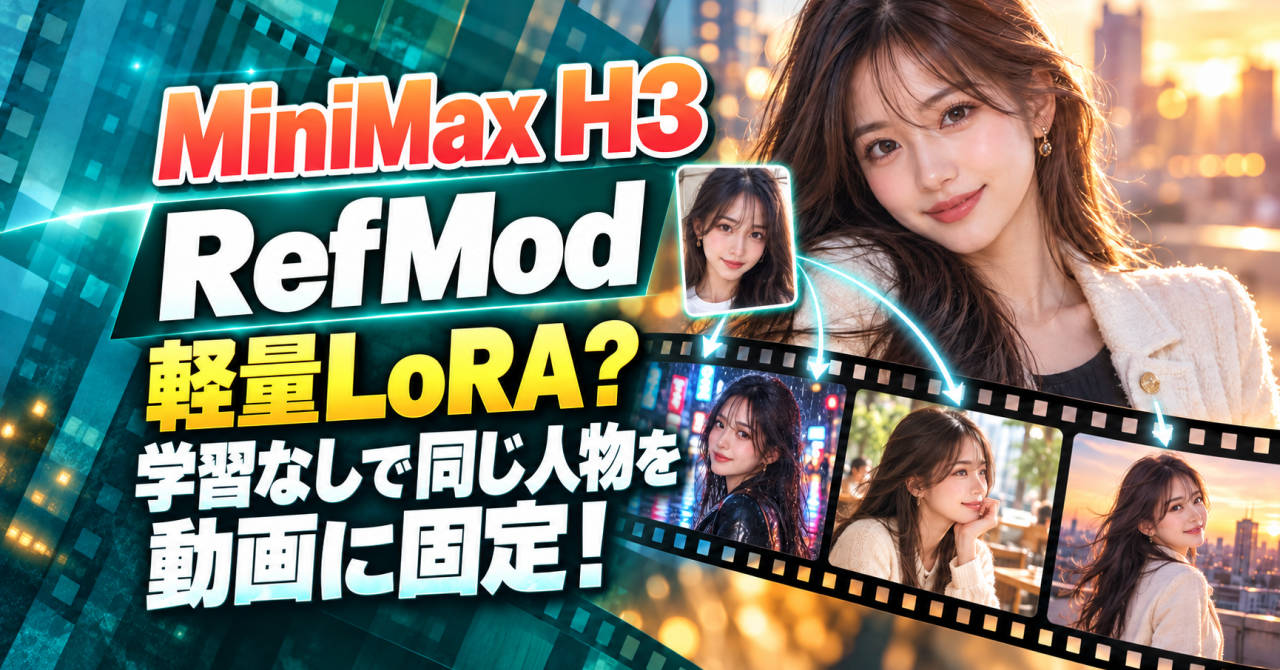 【MiniMax H3 RefMod】軽量LoRA？学習なしで同じ人物を動画に！